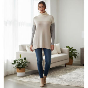 Ann Taylor Cashmere Turtleneck Sweater S Beige Gray